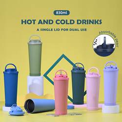 2024 New Model 830ml Large Capacity Thermos Cup with Convenient Handle, Dual Drinking Cup, Large Hole Straw Cup