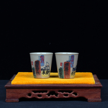 Feng Qunfang Chinas senior skilled ceramic craftsman hand-painted teacups with heap of ceramic brocade and ash a pair of master cups.