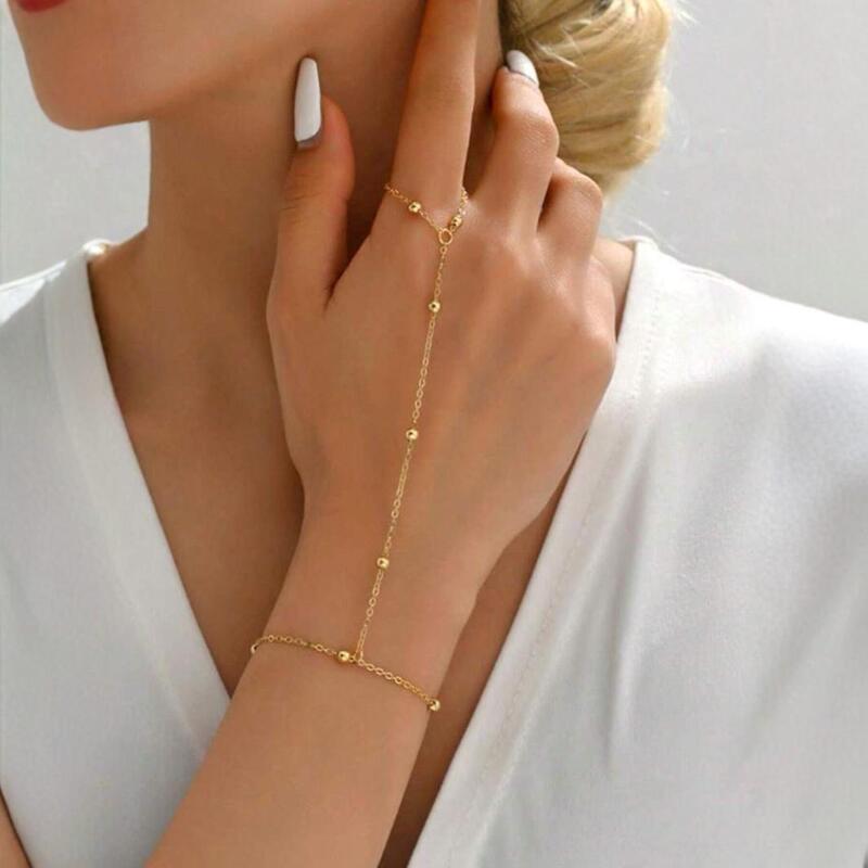 New European and American Style Ring and Bracelet Combo, Unique Niche Design, Vintage Interlocking Bead Chain, Elegant Jewelry Bracelet