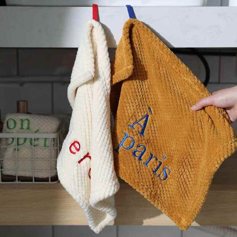 Nordic Minimalist Ins-Style Textured Small Square Towel with Letter Embroidery, Thickened, Soft, Absorbent, Hanging Towel
