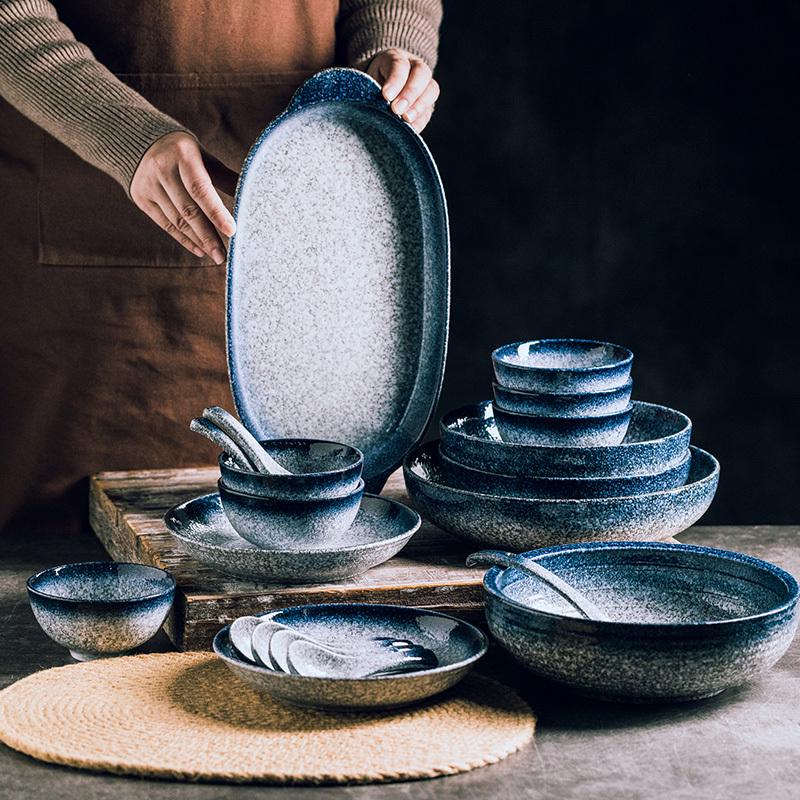 Japanese-Style Bowl and Plate Set, Vintage Household Ceramic Tableware, Plates, Soup Bowls, Fish Plates, Vegetable Plates, Deep Plates