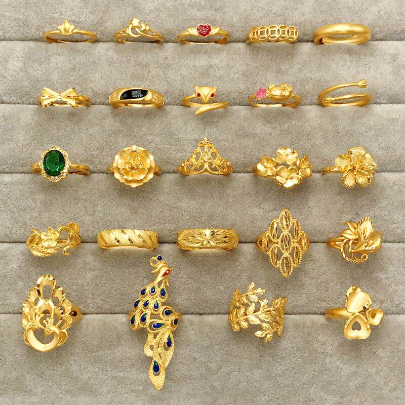 Zhou Dafu Huan USD Ring Female Living Mouth 18K Gold Flowers Crown Peacock Ring Student Bestie Ring