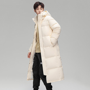 鸭鸭冬季男式羽绒服长款过膝时尚保暖休闲连帽羽绒男 副标题