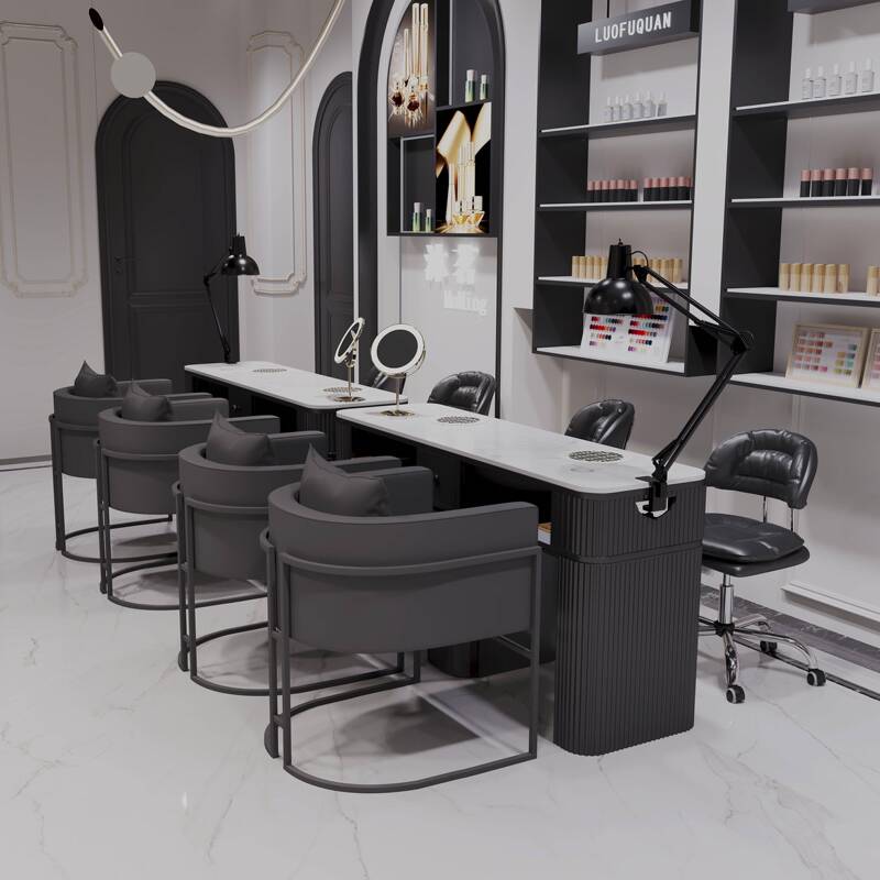 Nail Salon Table and Chair Set 2025 New Model with Marble Surface and Vacuum Cleaner, Multifunctional Nail Station with Cabinet