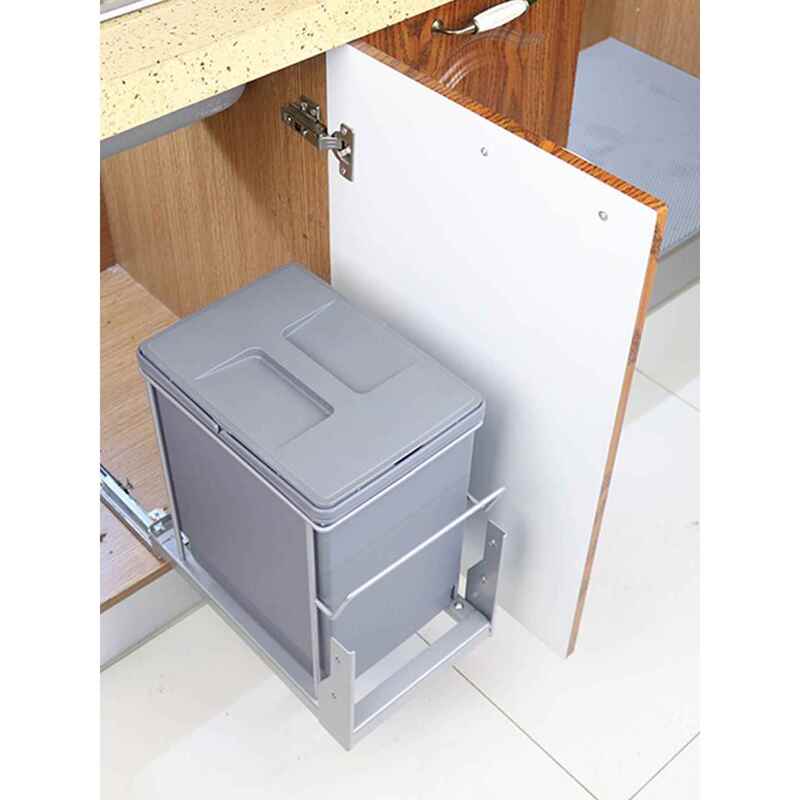 Kitchen Hidden Built-In Tall and Narrow Trash Can with Lid, Pull-Out Classification, Integrated into Overall Cabinet