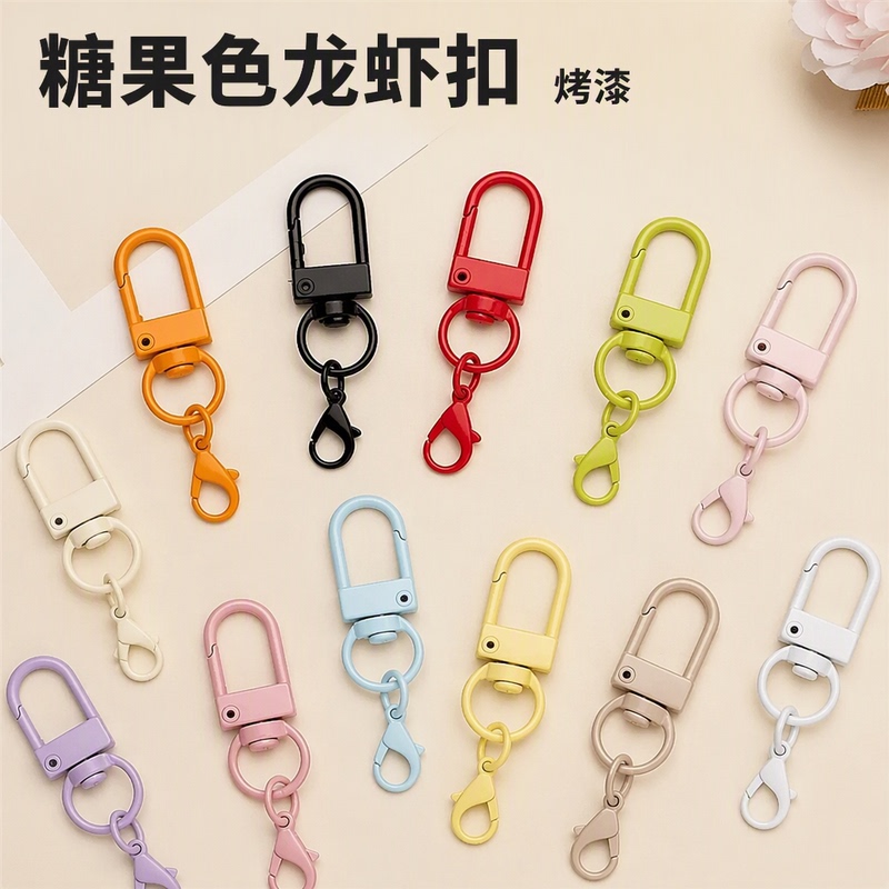 Candy-Colored Keychain Lobster Clasp Painted Dog Clasp U-Shaped Door Clasp Bag Pendant DIY Jewelry Accessories with Ring