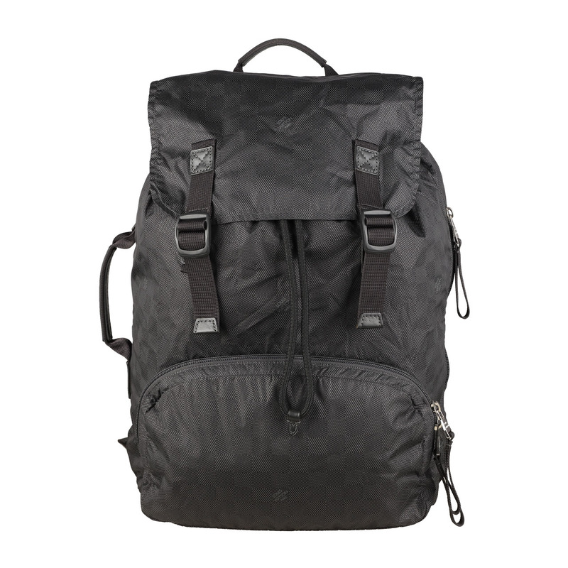 [9.5 New] Louis Vuitton Lv Black Checkered Nylon Backpack Drawstring Flap Large Capacity Travel Backpack