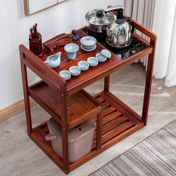 Tea cart mobile black gold stone tea table simple household tea cabinet solid wood coffee table tea table automatic water supply tea set set