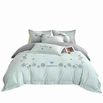 Light luxury high-end cotton four-piece set 120 thickened pure cotton embroidered quilt cover close-fitting naked sleeping sheets and bedding 3