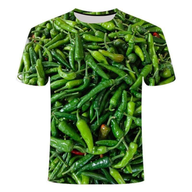 Summer New Fashion Summer Chili T-Shirt Casual Printed Personality Round Neck Short Sleeve Unisex Pattern Vegetable Trend
