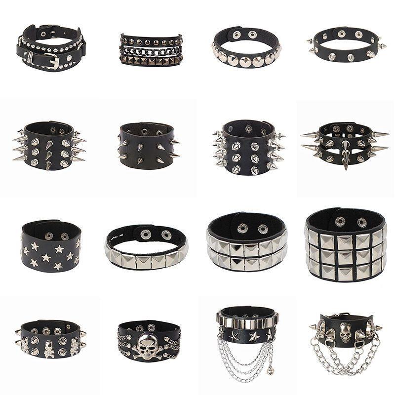 European and American Punk Style Gothic Personality Long Rivet Pointed Rivet Double-Row Leather Bracelet Pu Wristband Accessory European and American Punk Style Gothic Personality Long Rivet Pointed Rivet Double-Row Leather Bracelet Pu Wristband Accessory