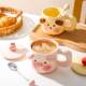 Mug Couple Cute Piggy with Lid and Spoon Birthday Gift for Girls Ceramic Cup Office Home Coffee Cup