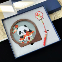 Su embroidery pure handmade double-sided embroidered walnut wood ornaments gift box set Harvest intangible cultural heritage business souvenir