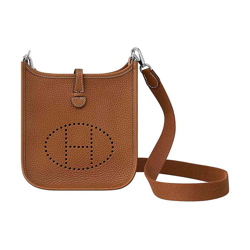 9.9 New Hermes/Evelyne16 Hermes Evelyne Leather Gold Brown Unisex Mini Shoulder Bag