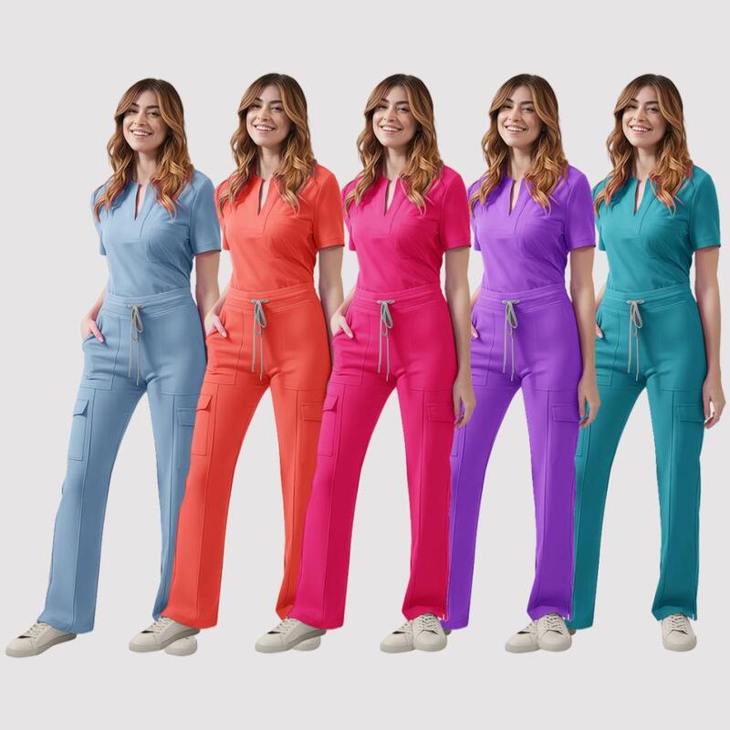 Womens VNeck 2Piece Scrubs Set PolyesterSpandex Blend Workwe