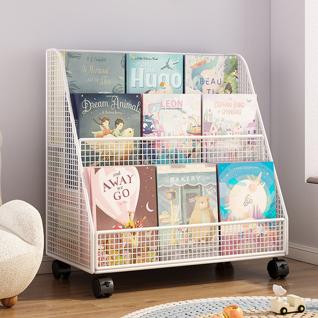 Children's bookshelf floor-standing baby picture book toy storage rack simple bookcase with wheels movable reading rack