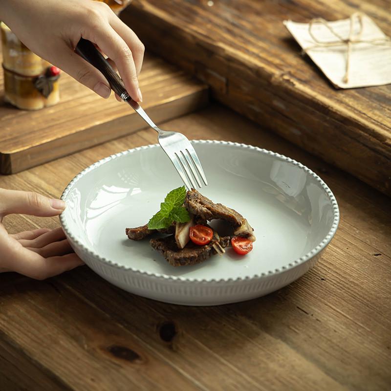 Yoshida Seiki Japanese Retro Ceramic Plates for Home Use, Beautiful Flat Plates, Shallow Plates, Tableware, Pasta Plates, Dinner Plate Set