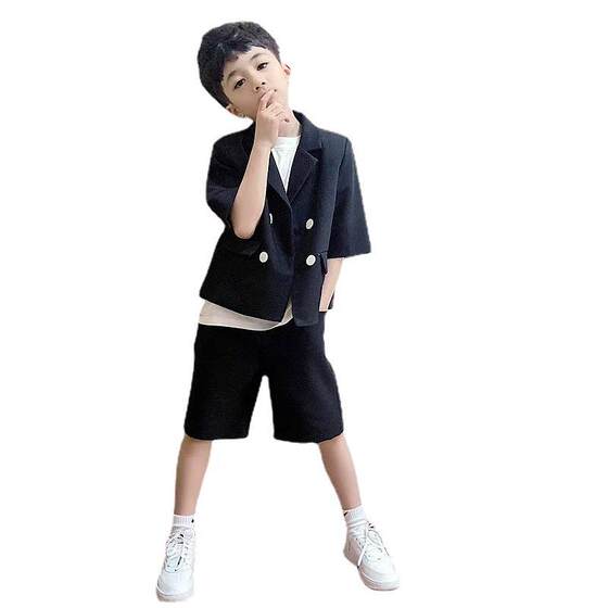 Boys summer suit two-piece birthday loose casual boy flower girl children's short-sleeved shorts breathable three-piece suit