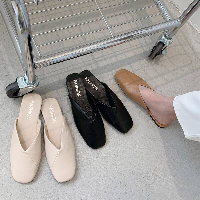 Korean Style Square-Toe Half-Slippers for Women, Summer Outdoor Wear, 2026 New Retro Soft Flat-Soled Slip-On Mules Sandals Korean Style Square-Toe Half-Slippers for Women, Summer Outdoor Wear, 2026 New Retro Soft Flat-Soled Slip-On Mules Sandals