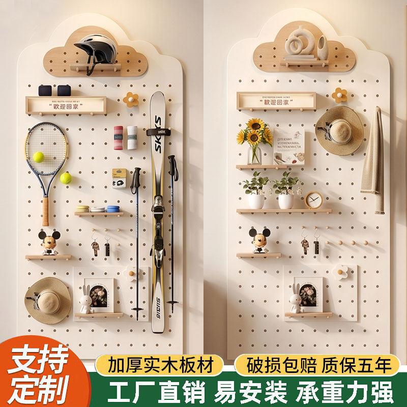 Solid wood hole board custom wall shelf shape wall desktop entrance entrance no punching wall hanging desk hanging board