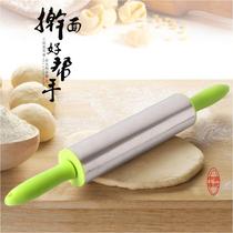 Factory direct sales hotel home baking kitchen dumpling skin pressed flour stick plastic handle roller stainless steel rolling pin