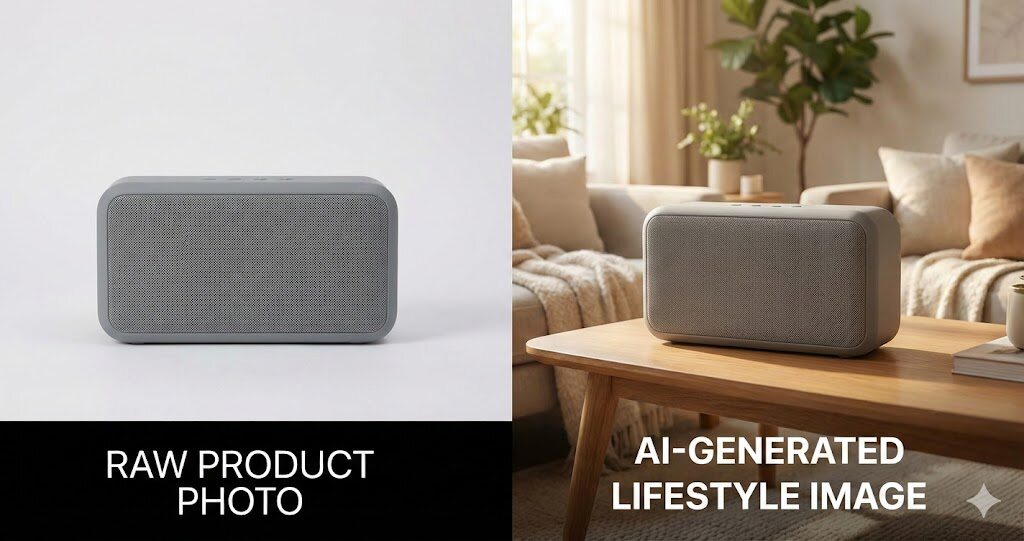 Raw product photo vs AI design image