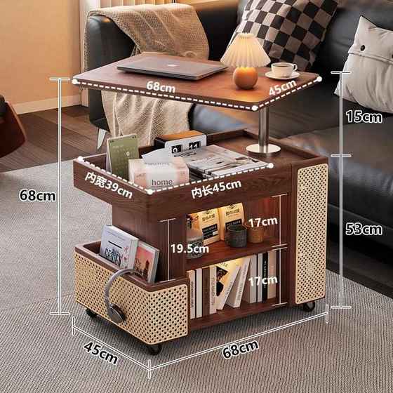 全实木升降茶几桌小户型客厅家用沙发边柜可移动小推车巴士边几