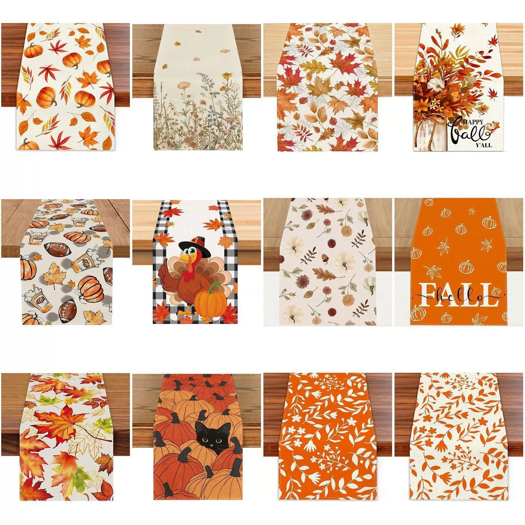 Thanksgiving tablecloth new autumn table runner pumpkin maple leaf linen printed tablecloth living room dining room decoration