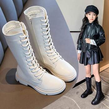 Children's Martin Boots for Girls, Long Boots for Girls, New Spring and Autumn Style, British High-Top Single Shoes, Baby Mid-Calf Leather Boots