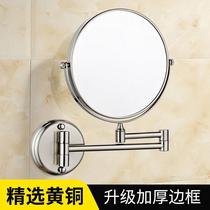 Bathroom mirror punch-free hotel bathroom wall-mounted 5x magnification makeup mirror telescopic folding double-sided dressing