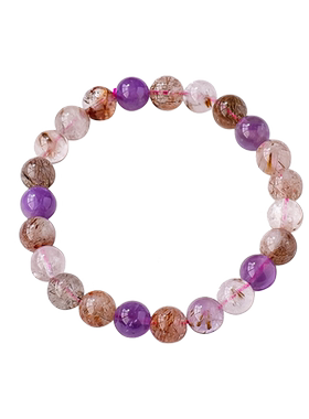 中国黄金天然超七水晶手链女生款单圈紫色手串5七夕送女友礼物