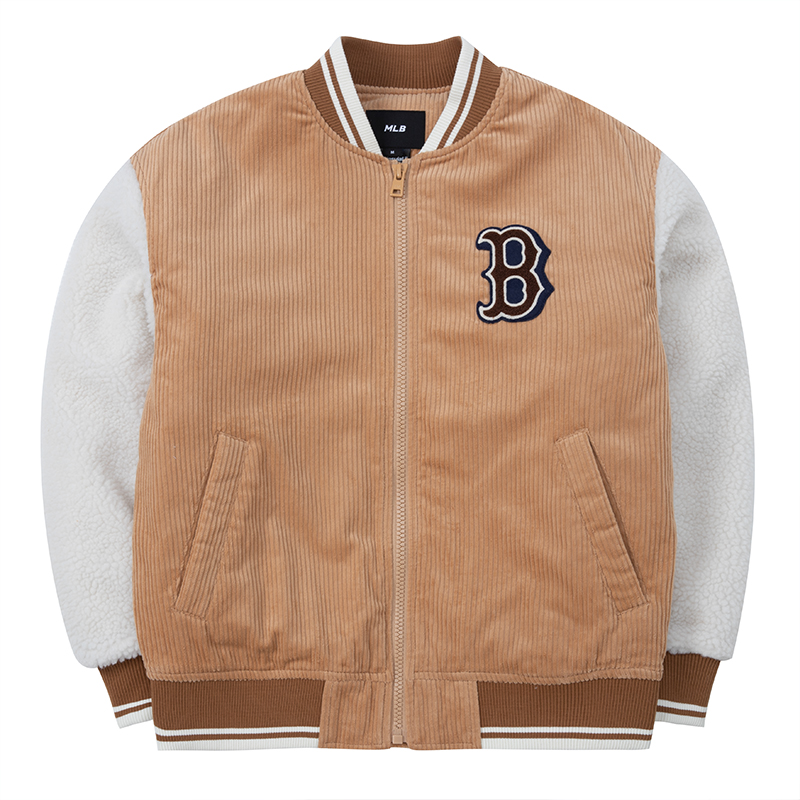 MLB棒球服男女灯芯绒拼接棉服撞色百搭休闲夹棉保暖夹克外套