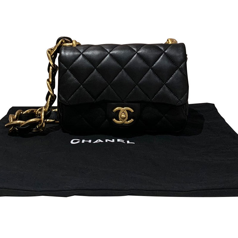 [99% New] Chanel 22S New Black and Gold Cf Square Underarm Bag Small Size Single Shoulder Women's Bag