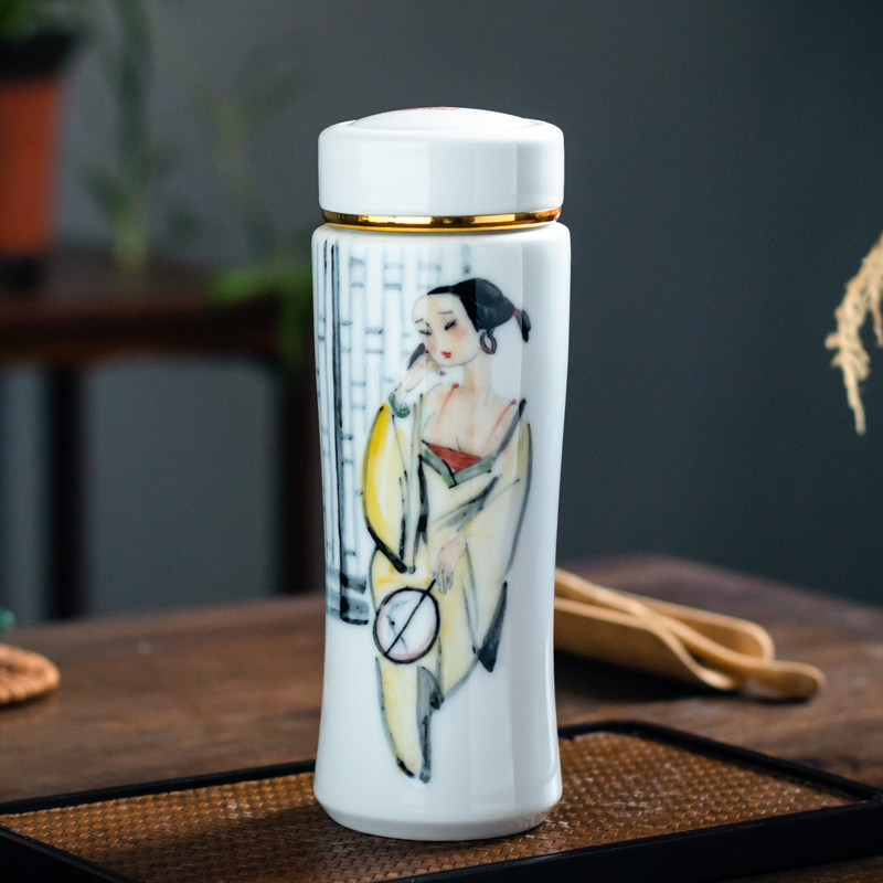 (Painting wizard) Hunan ceramic arts and crafts artist Huang Yiping personally painted tea cup insulation cup