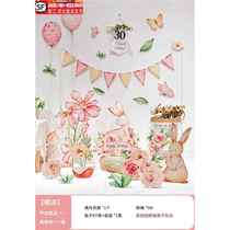 Ins baby girls first birthday 100 days full moon double full moon rabbit kt board layout 100 day banquet photo scene decoration