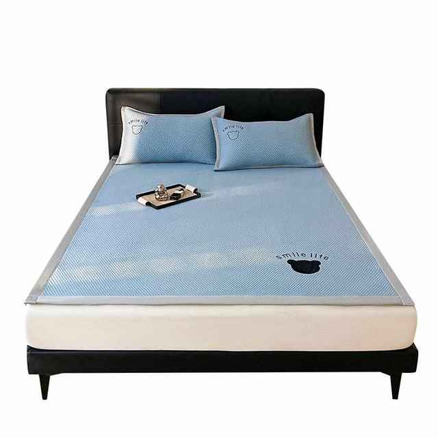 Summer Class A Ice Doodle Ice Silk Cool Mat Three-piece Set Embroidered High-end Bed Singles Air Conditioning Soft Mat Mat Machine Washable