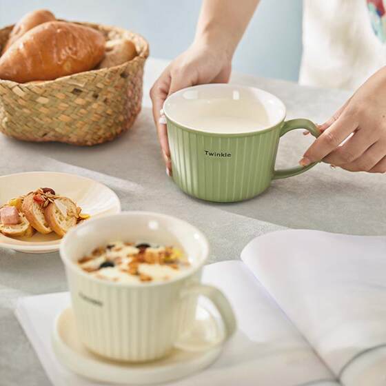 Ceramic Instant Noodle Bowl, High-Looking Breakfast Cup, Large-Capacity Water Cup, Oatmeal Cup, Microwaveable Mug, Milk Cup