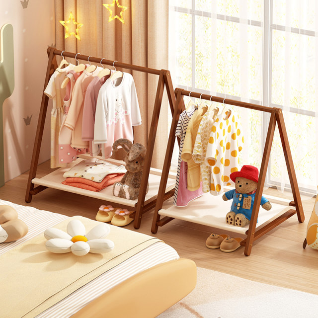 Bedroom high-end children's small clothes rack floor-standing vertical household baby storage rack simple non-solid wood small coat rack
