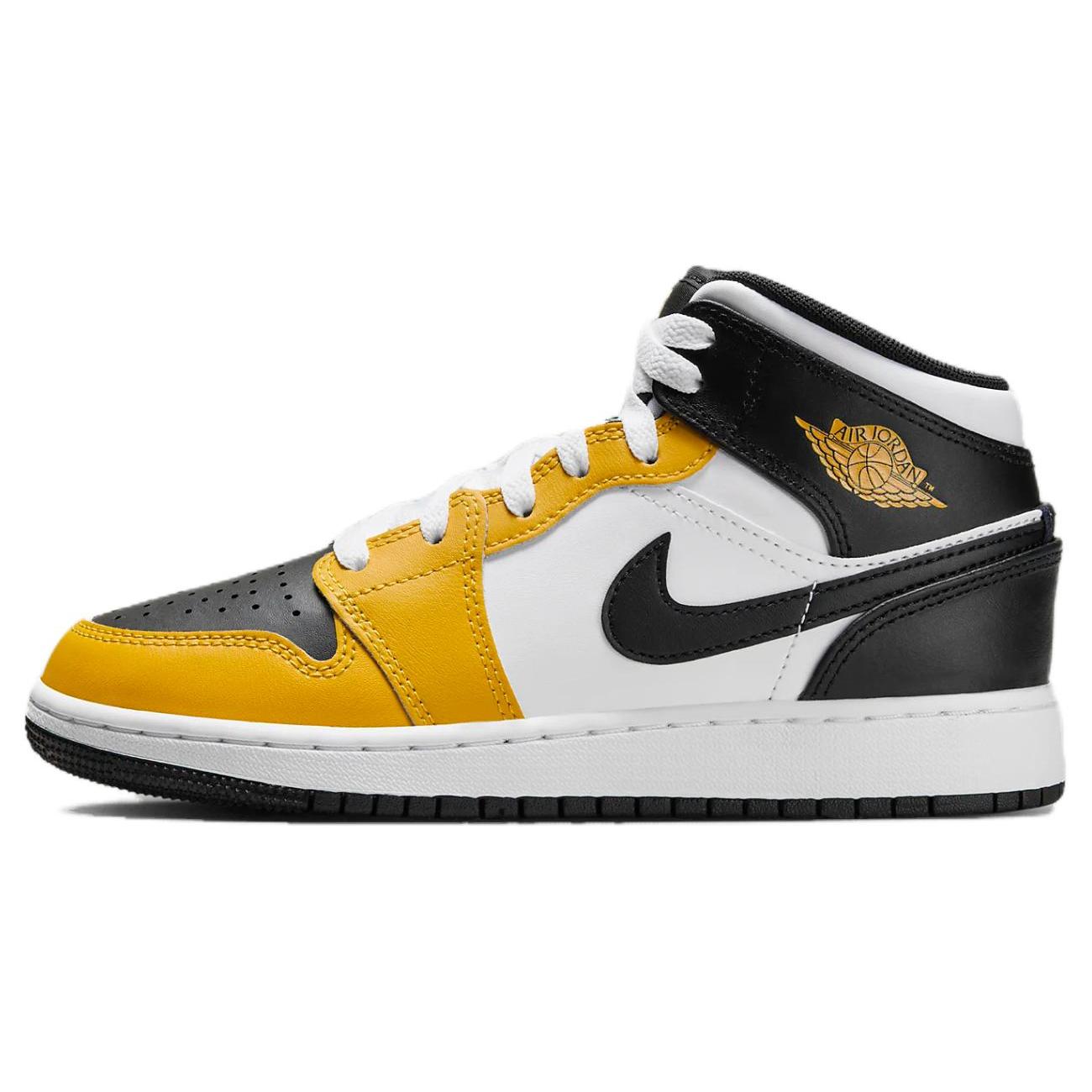 Jordan Air Jordan 1 Mid 舒适运动 耐磨 中帮 儿童篮球鞋 黄黑