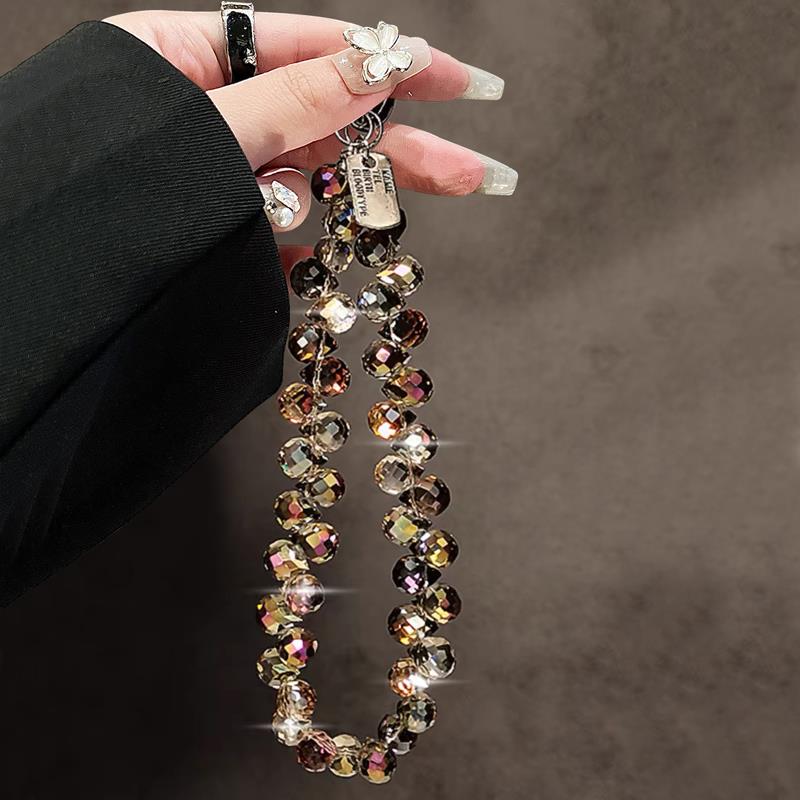 Luxurious and High-End Crystal Bead Bracelet Lanyard with Clip Phone Case Keychain Pendant Bracelet Sparkling