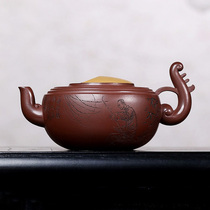 The powerful Gu Shundi purple clay teapot Yixing original mine bottom trough Qing Dynasty famous master carved two springs reflecting the moon capacity 400cc
