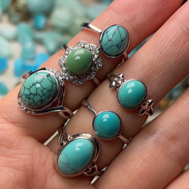 Hubei pure natural turquoise ladies ring face all 925 silver inlay