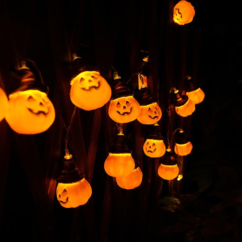 Cross-Border Led String Lights Halloween Hat Pumpkin Lights String Lights for Room Decoration Halloween Decorative Lights Flashing String Lights