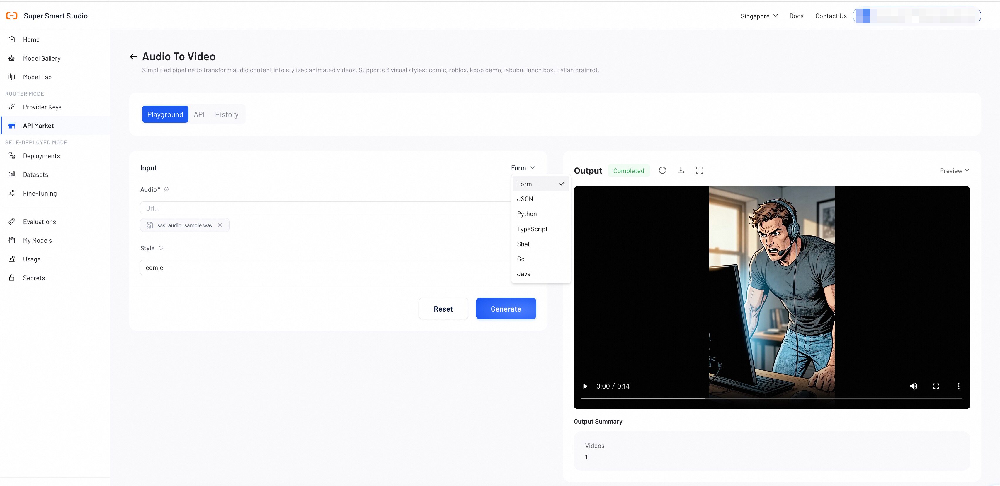 Playground interface for experiencing API Tools