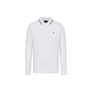 FW22 阿玛尼 Logo刺绣长袖 Polo衫 白色 EMPORIO 男款 ARMANI