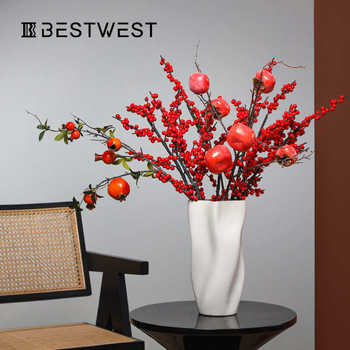 Best west fruit simulation floral art chinese red holly fruit persimmon home living room dining table decoration pomegranate