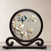 Su embroidery double-sided embroidery pure hand embroidery table screen Magnolia Flowers and Birds new Chinese style home decoration ornaments gifts