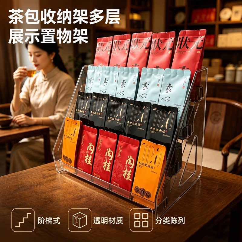 Desktop Transparent Multi-Layer Tea Bag Storage Rack Coffee Capsule Tea Leaf Pantry Office Bar Display Shelf