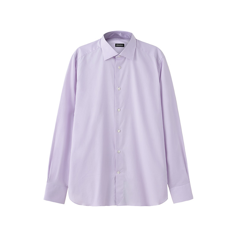 Zegna 杰尼亚 翻领棉质 长袖衬衫男款 浅烟粉色