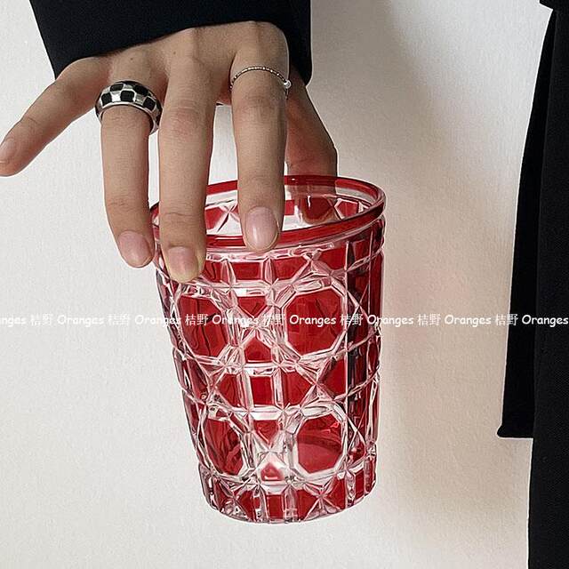 Oranges Light Luxury Style Rhombus Ruby Crystal Cup Ins Household Water Cup Juice Cup Coffee Cup Glass Cup